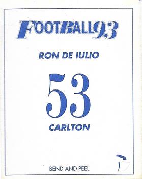 1993 Select AFL Stickers #53 Ron De Iulio Back